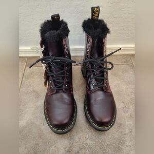 NWT Dr. Martens Oxblood Leather Boots Black Faux Fur Lined